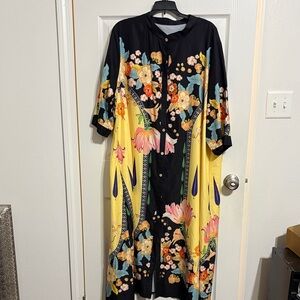 SHEIN Black and Yellow Floral Midi Dress